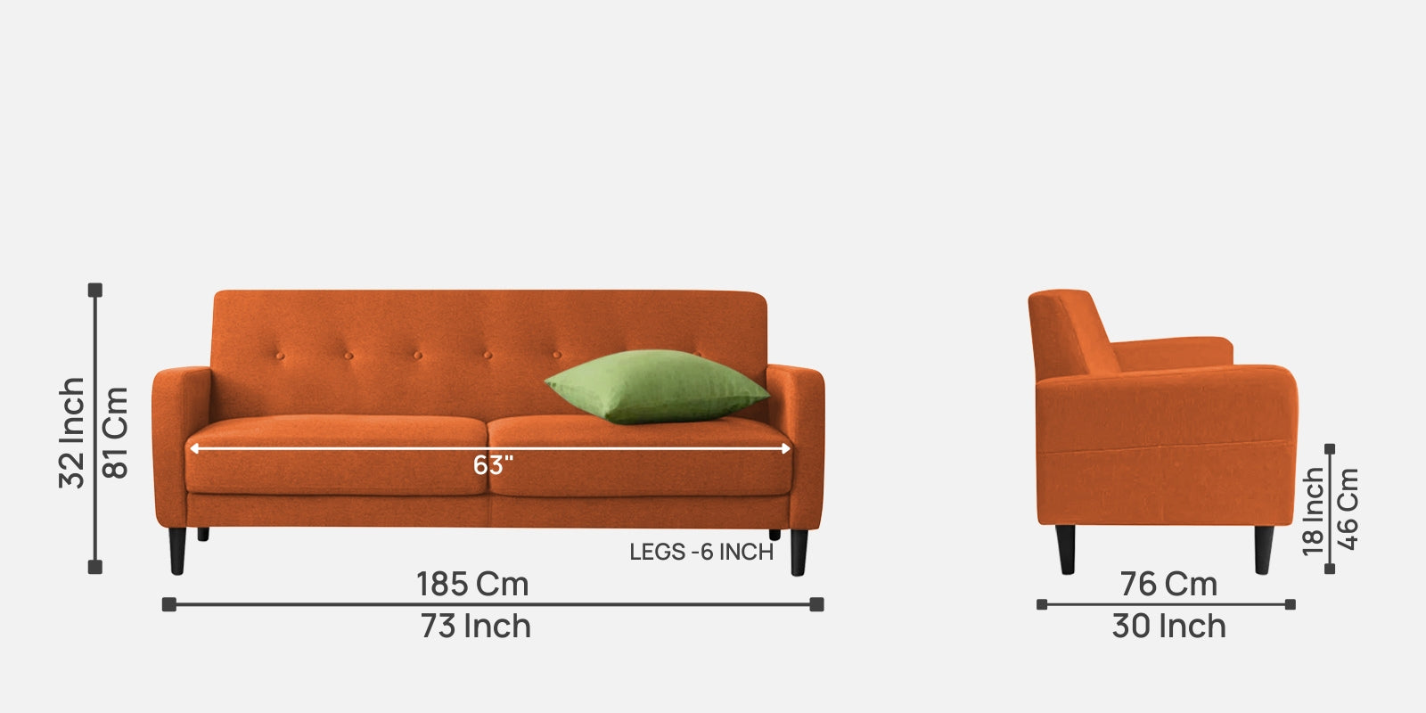 Marq Fabric 3 Seater Sofa In Vivid Orange Colour - Febonic Living
