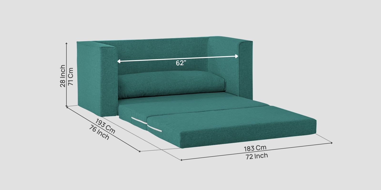 Kenia Fabric 3 Seater Foldable Sofa Cum Bed In Sea Green Colour - Febonic Living