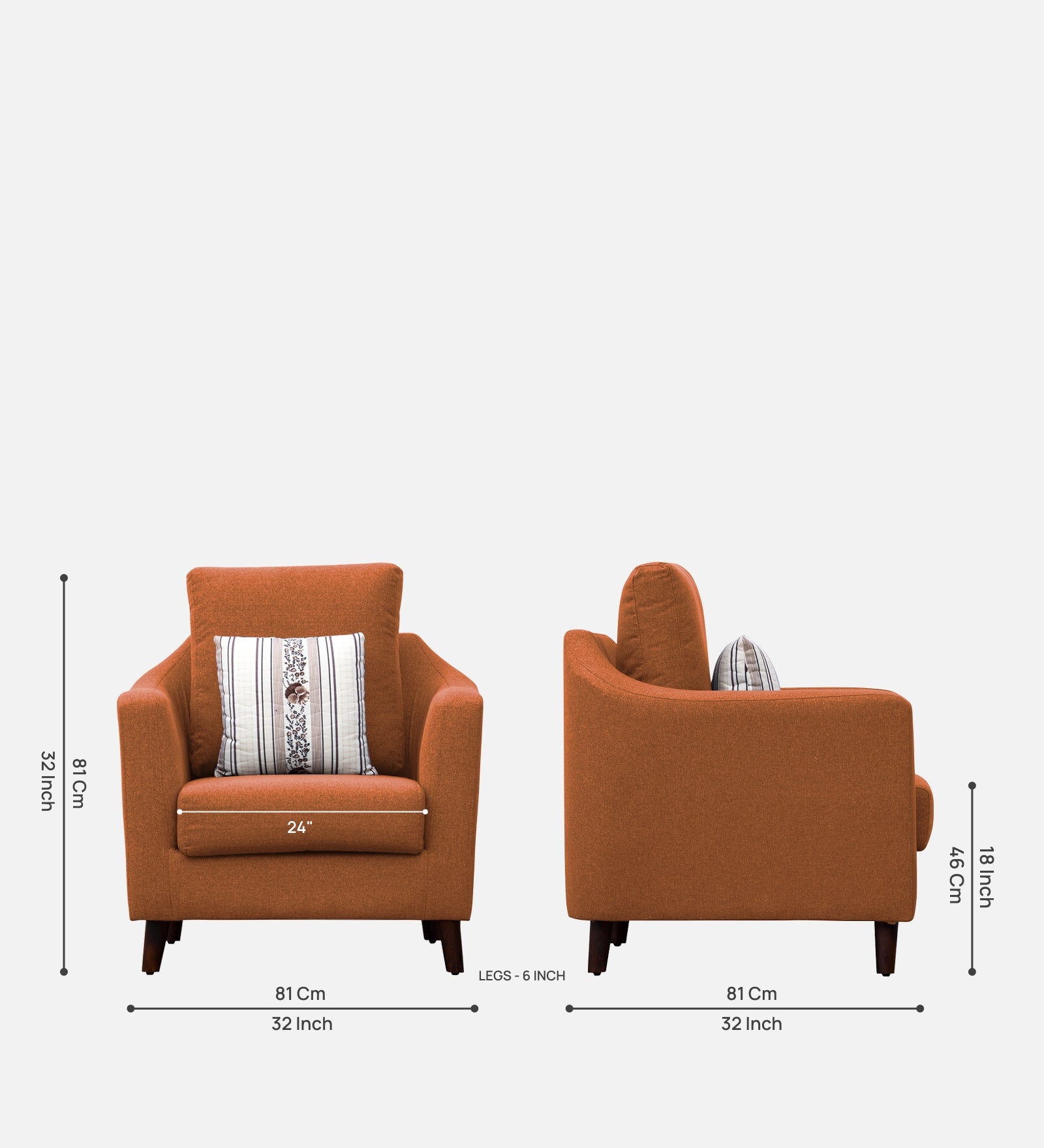 Kevin Fabric 1 Seater Sofa In Vivid Orange Colour - Febonic Living