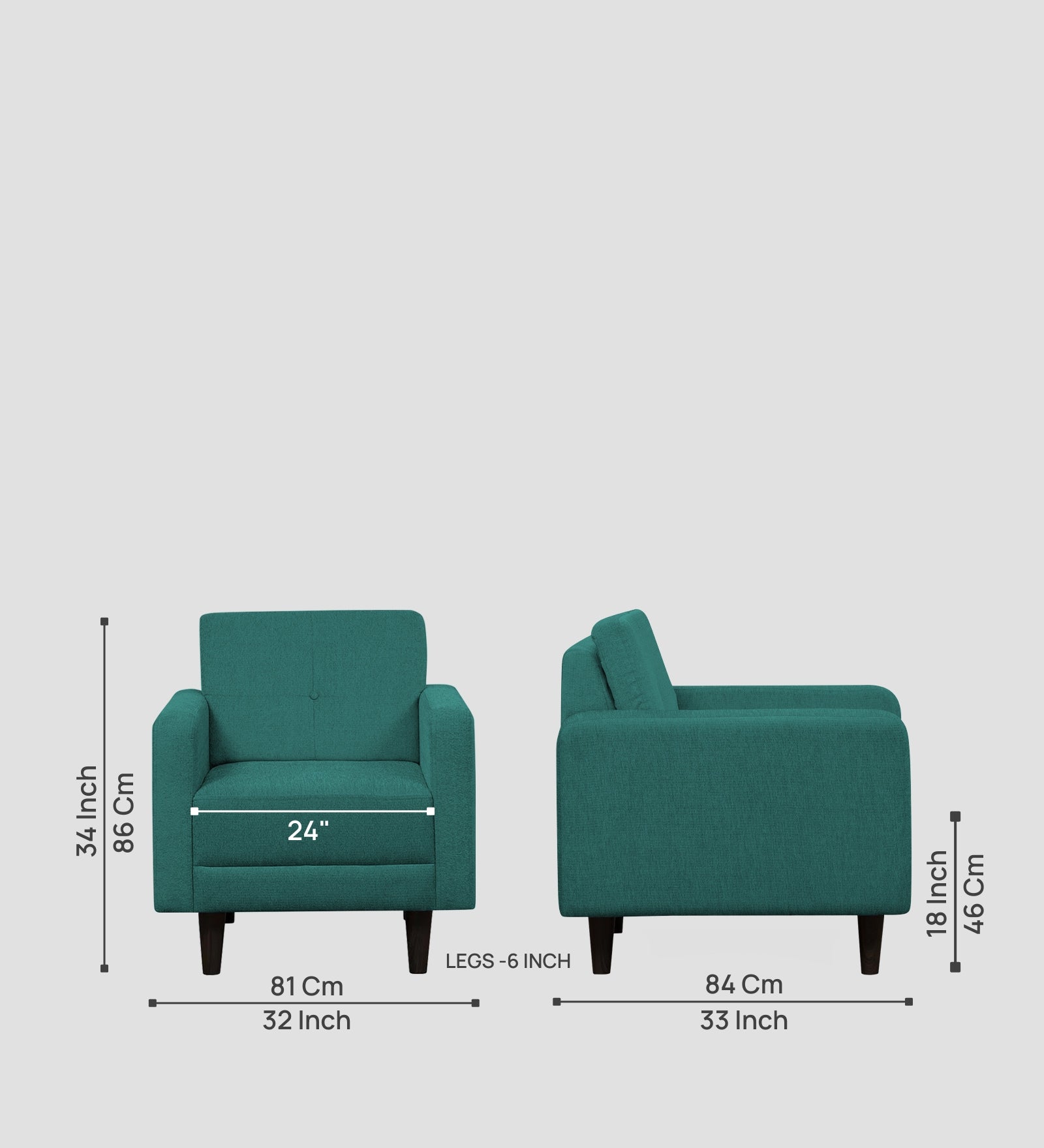 Noha Fabric 1 Seater Sofa In Sea Green Colour - Febonic Living