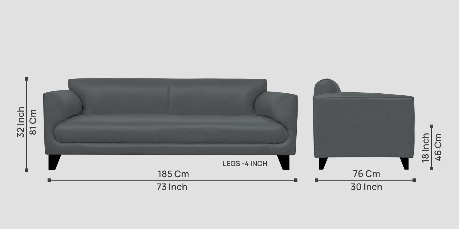 Convi Leatherette 3 Seater Sofa in Pepper Grey Colour
