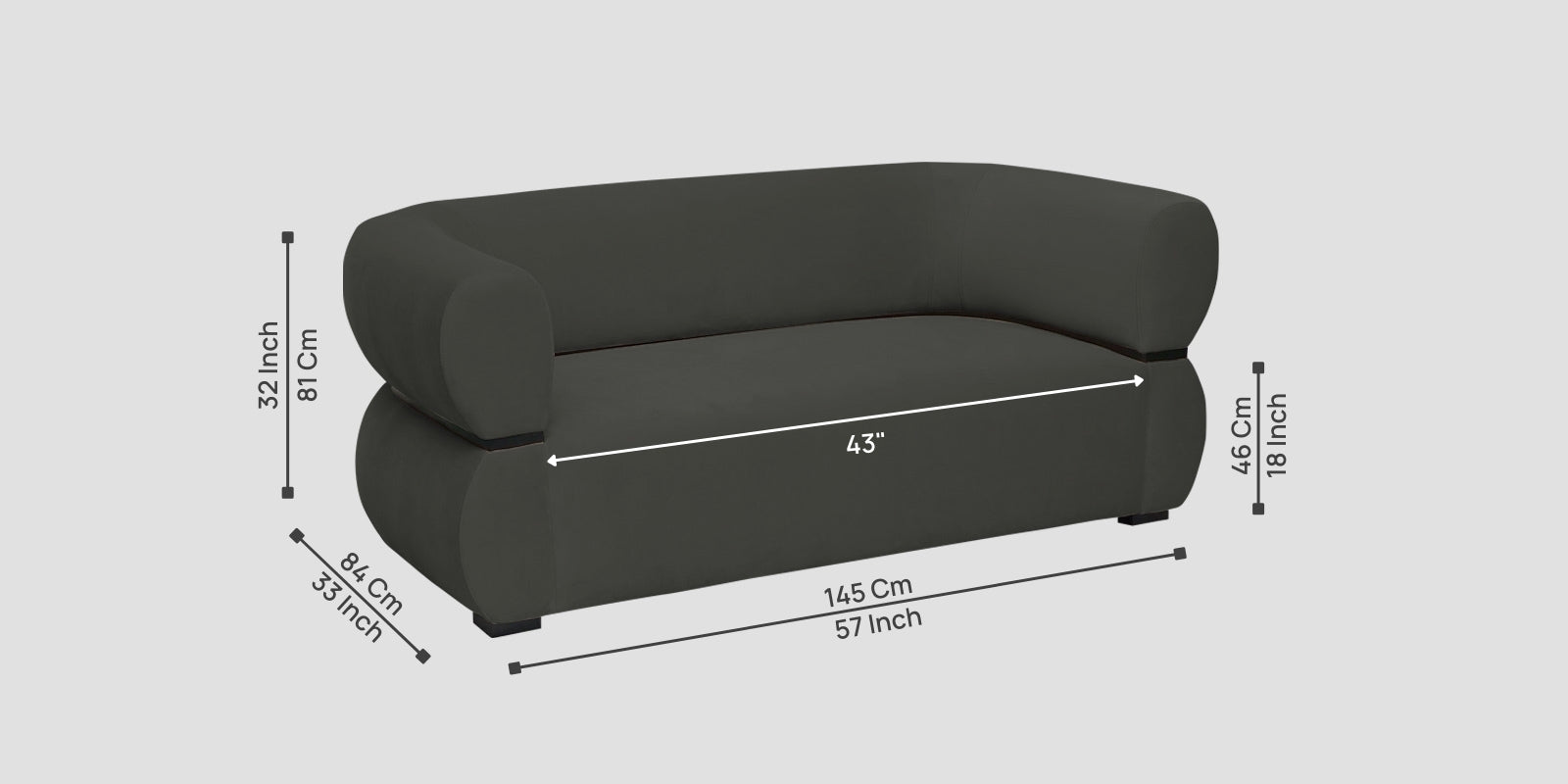 Kula Velvet 2 Seater Sofa In Hory Grey Colour - Febonic Living