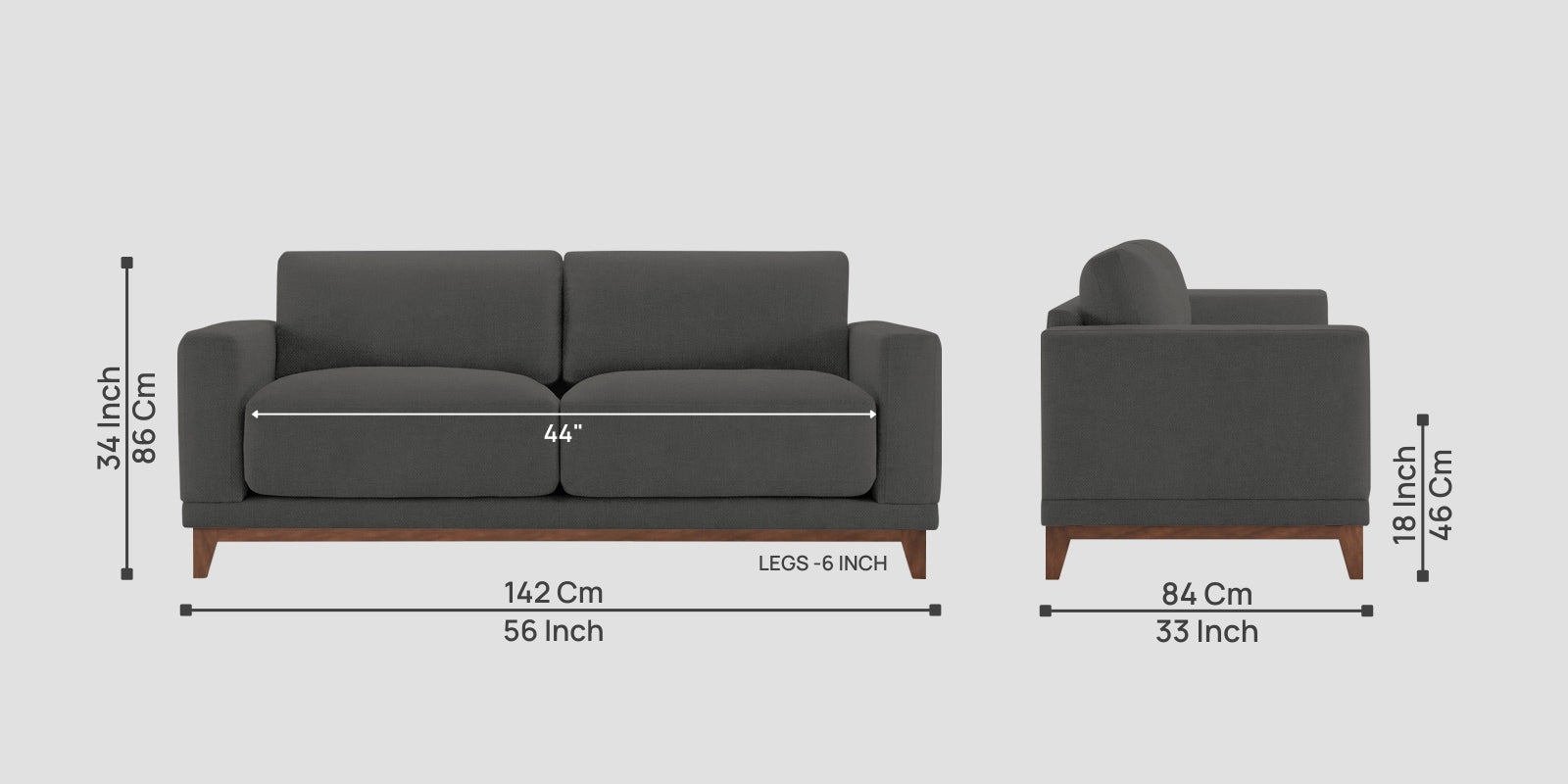 Esha Fabric 2 Seater Sofa In Stone Grey Colour - Febonic Living