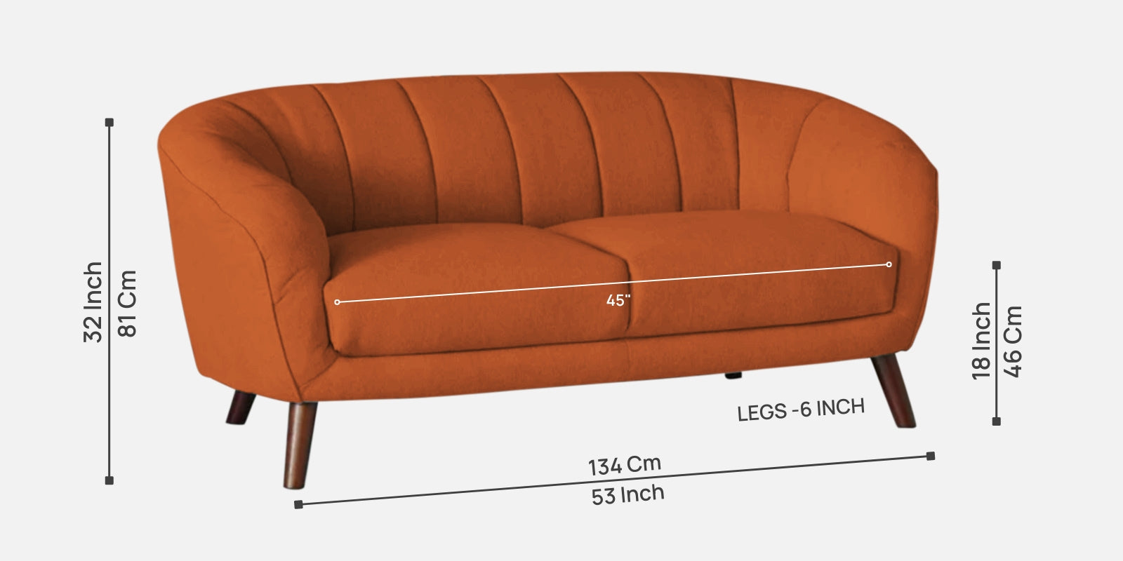 Benjamin Fabric 2 Seater Sofa In Vivid Orange Colour - Febonic Living