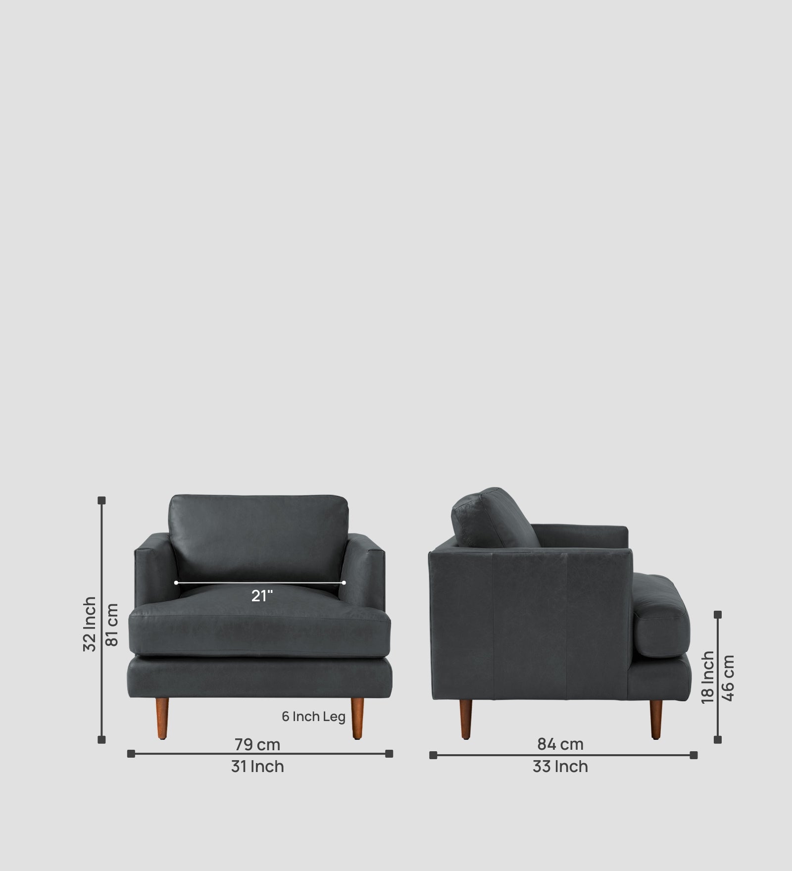 Sterio Leatherette 1 Seater Sofa In Pepper Grey Colour - Febonic Living