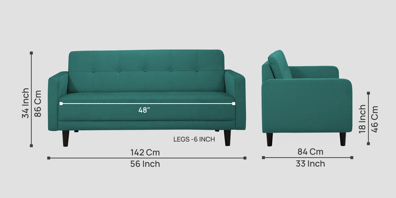 Noha Fabric 2 Seater Sofa in Sea Green Colour
