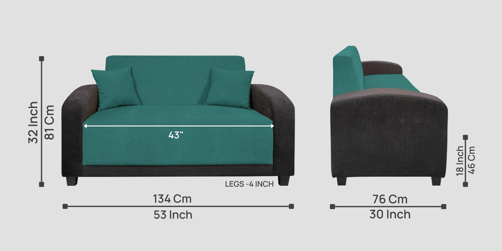 Alex Fabric 2 Seater Sofa In Sea Green Colour - Febonic Living