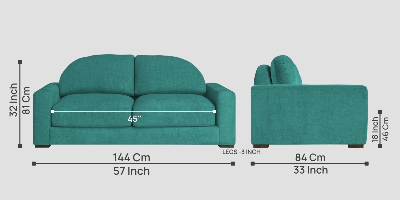 Dara Fabric 2 Seater Sofa In Sea Green Colour - Febonic Living