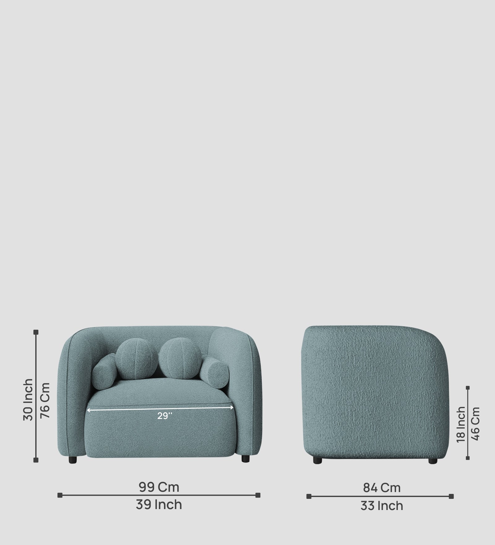 Corny Boucle Fabric 1 Seater Sofa In Stormy Blue Colour - Febonic Living