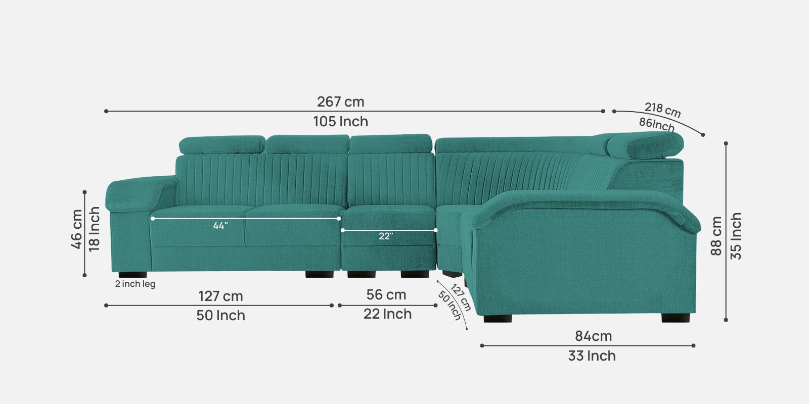 Draco Fabric 6 Seater Corner Sofa In Sea Green Colour - Febonic Living