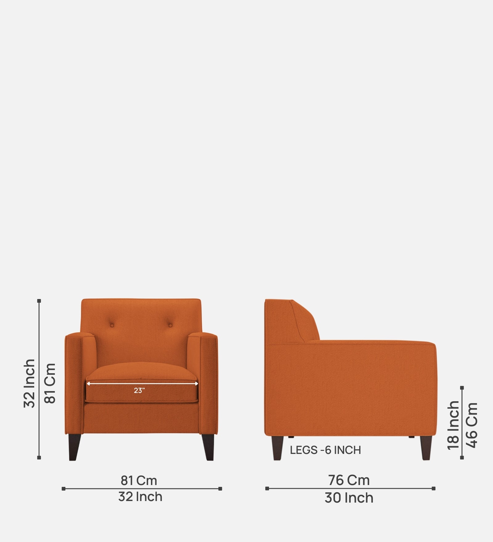 Miller Fabric 1 Seater Sofa In Vivid Orange Colour - Febonic Living