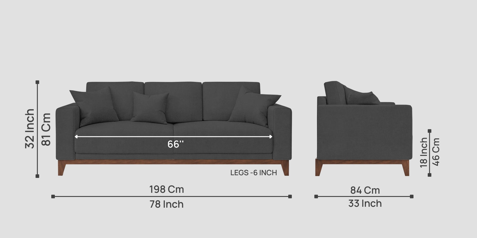 Luca Fabric 3 Seater Sofa In Stone Grey Colour - Febonic Living