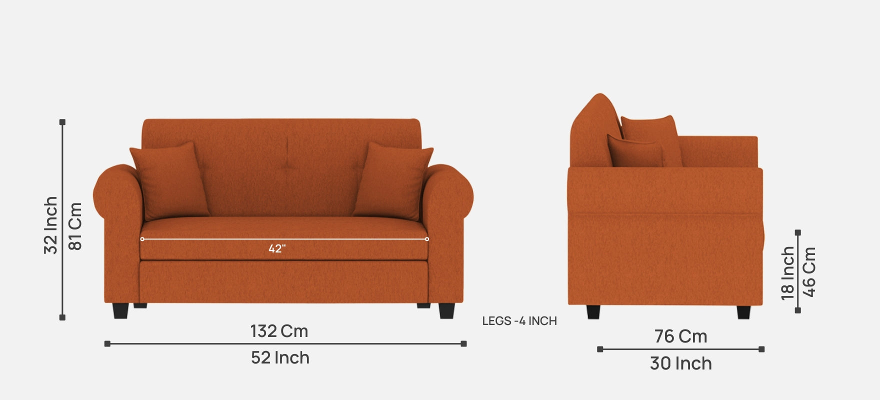 Derado Fabric 2 Seater Sofa In Vivid Orange Colour - Febonic Living