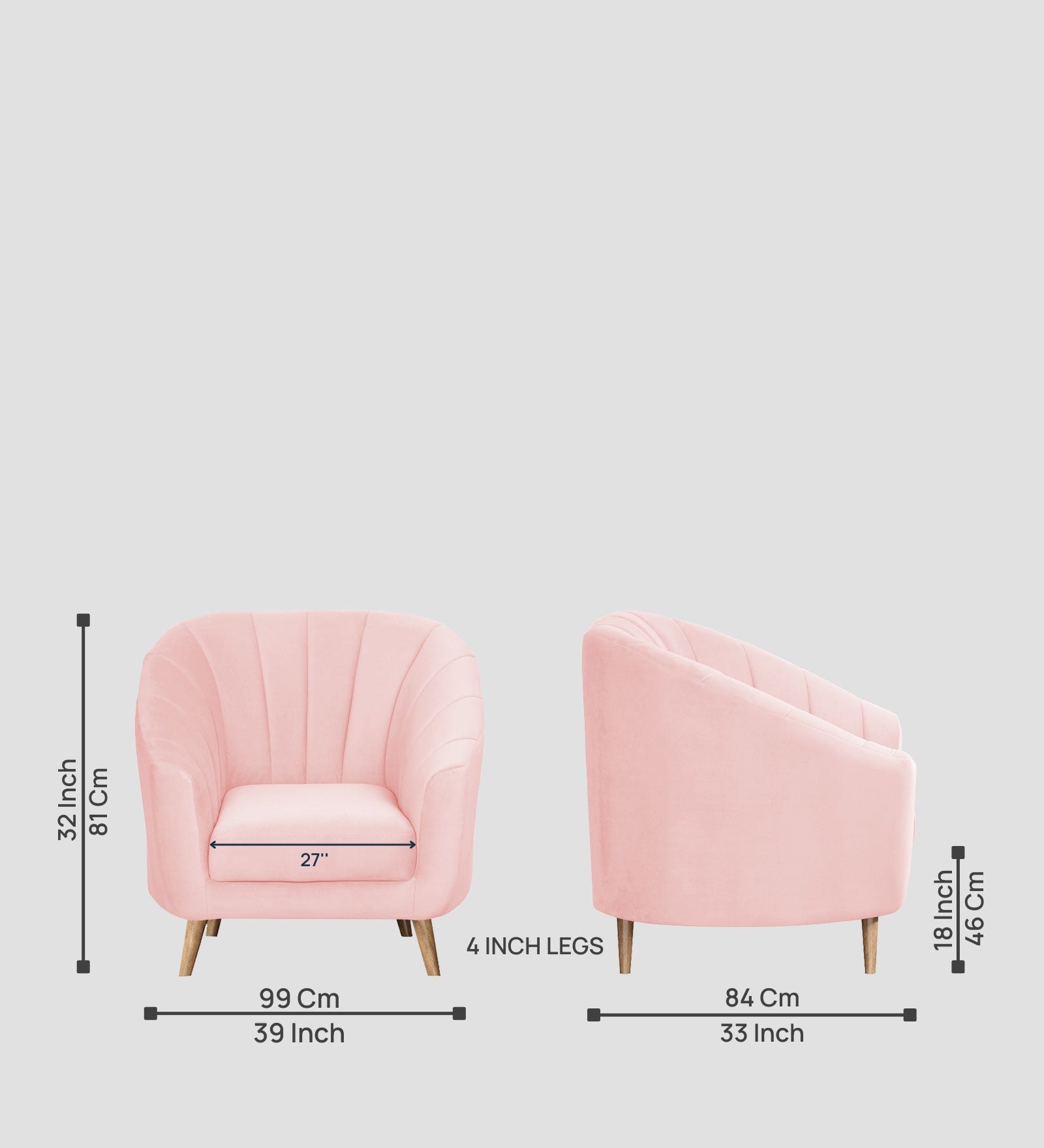 Kaylee Velvet 1 Seater Sofa In Millennial Pink Colour - Febonic Living