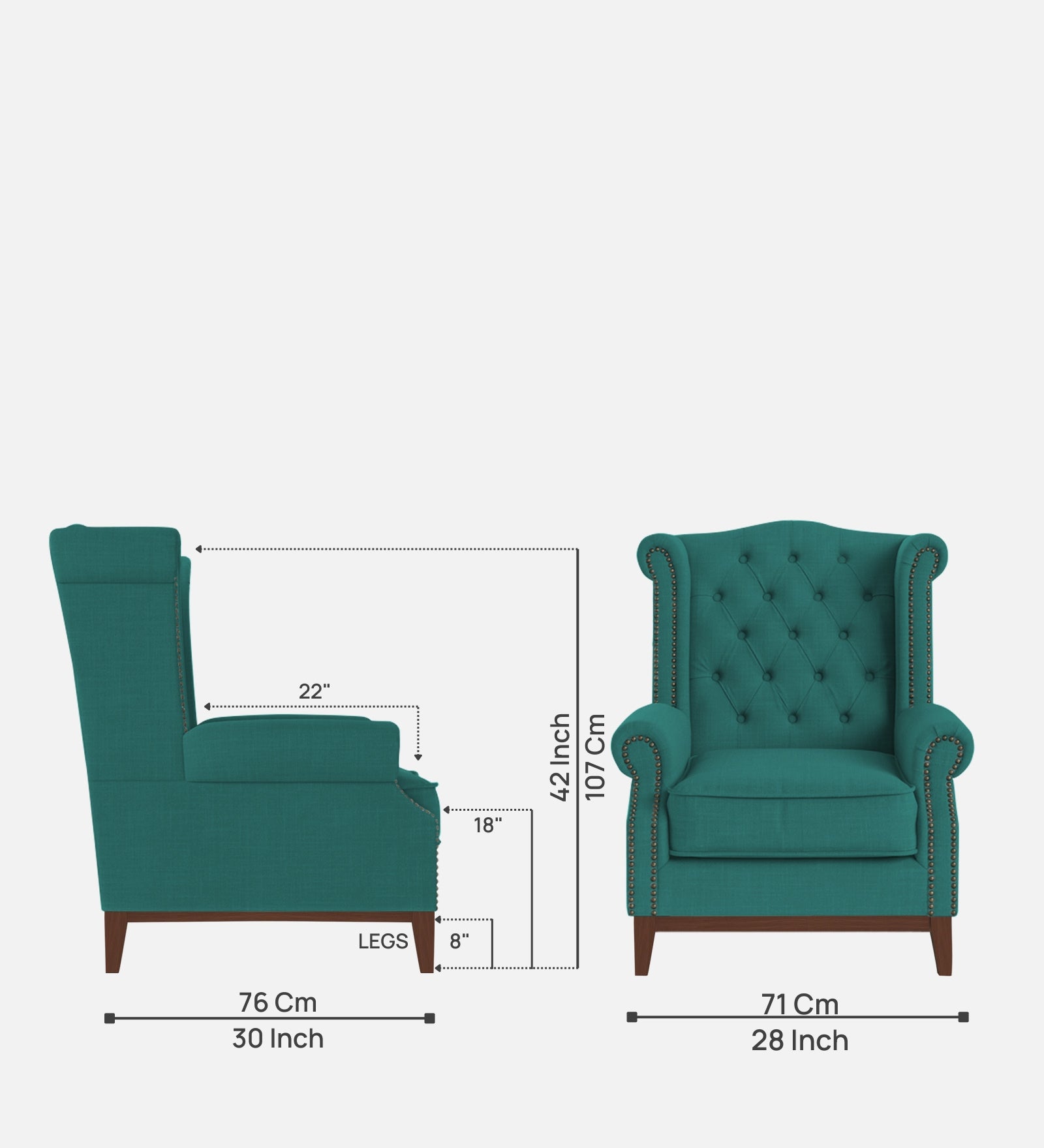 Nory Fabric Wing Chair In Sea Green Colour - Febonic Living