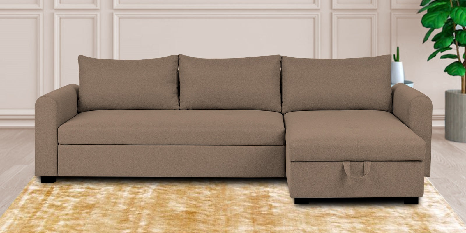 Sigma Fabric LHS Sectional Sofa (3+Lounger) In Cookie Beige Colour - Febonic Living