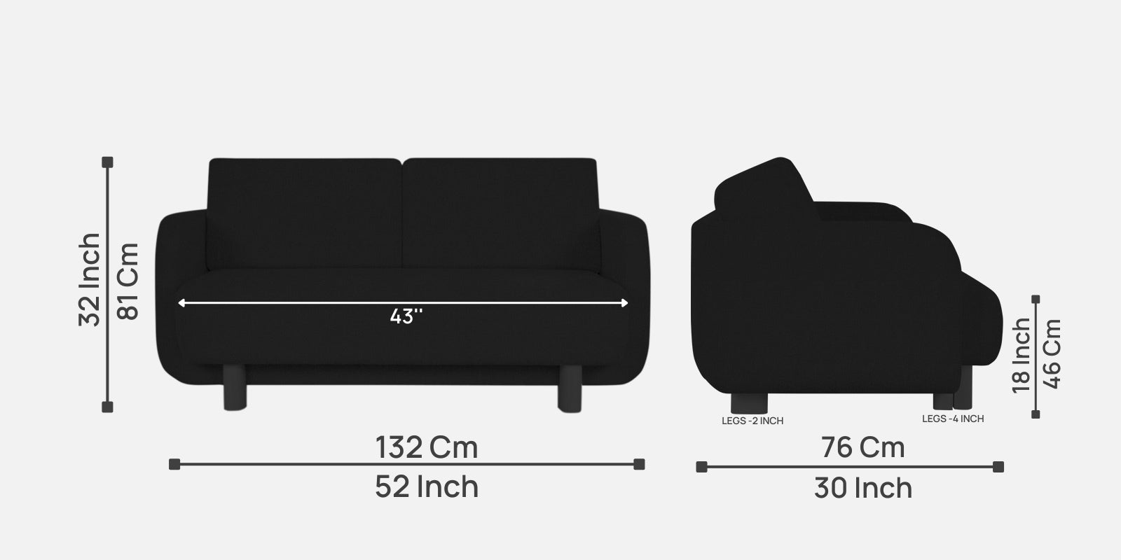 Varu Fabric 2 Seater Sofa In Zed Black Colour - Febonic Living