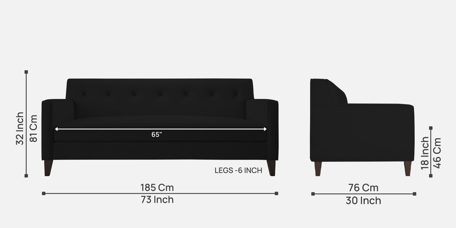 Miller Fabric 3 Seater Sofa In Zed Black Colour - Febonic Living