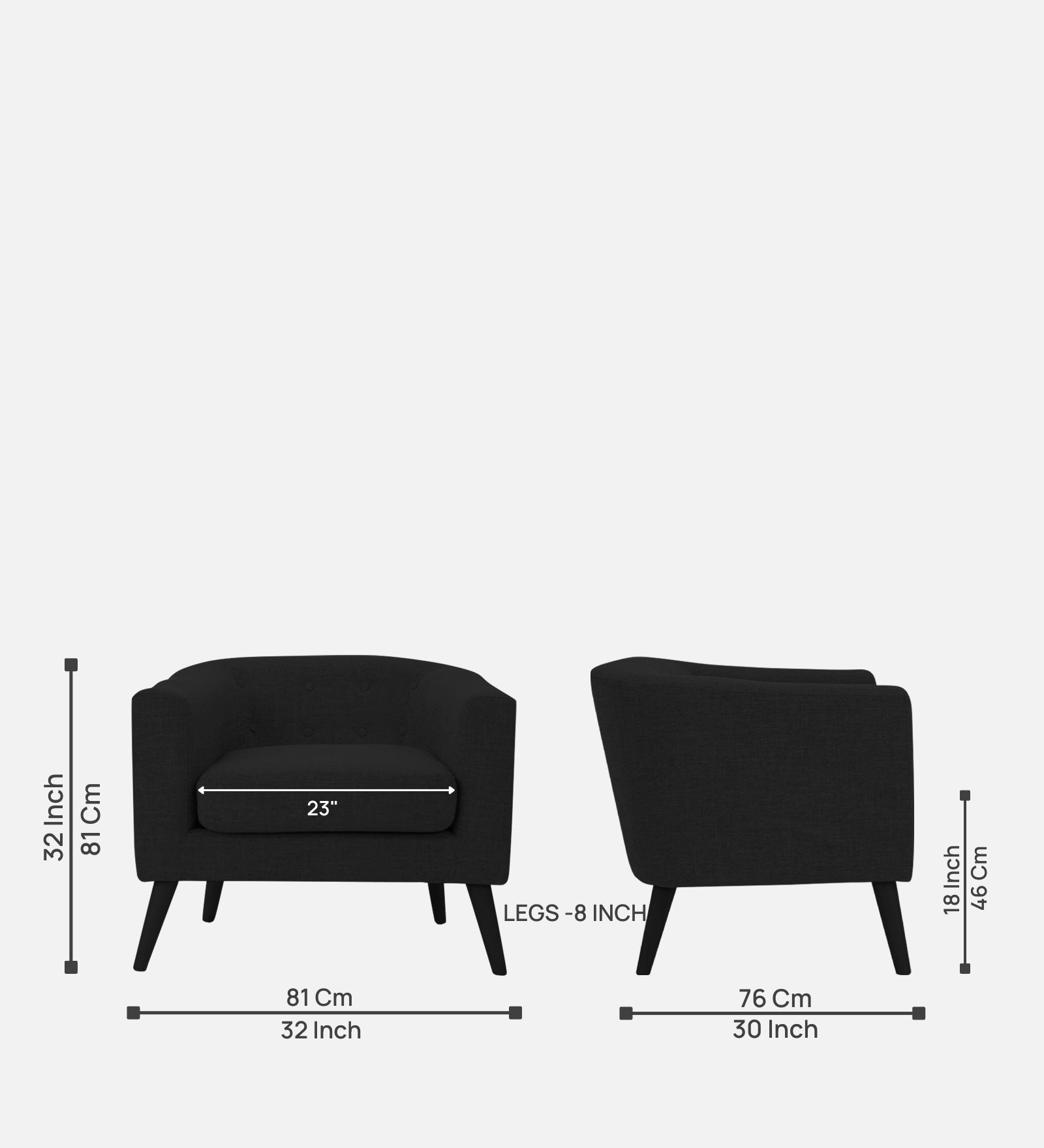 Casper Fabric 1 Seater Sofa In Zed Black Colour - Febonic Living
