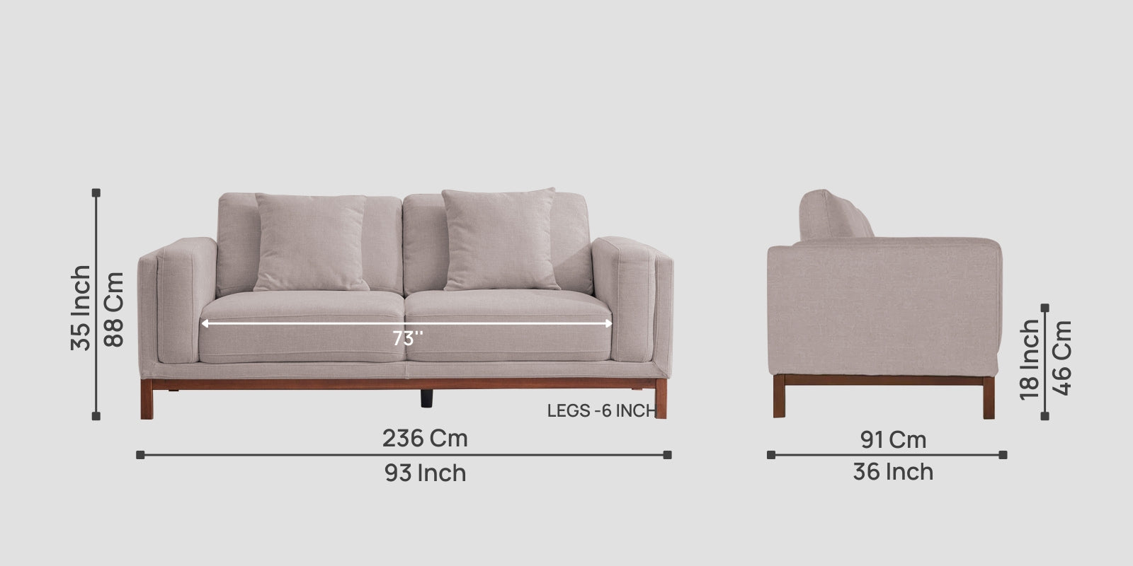 Borry Fabric 3 Seater Sofa in Almond Beige Colour - Febonic Living