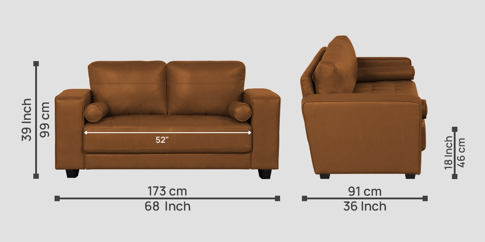 Darwin Leatherette 2 Seater Sofa In Cinnamon Brown Colour - Febonic Living
