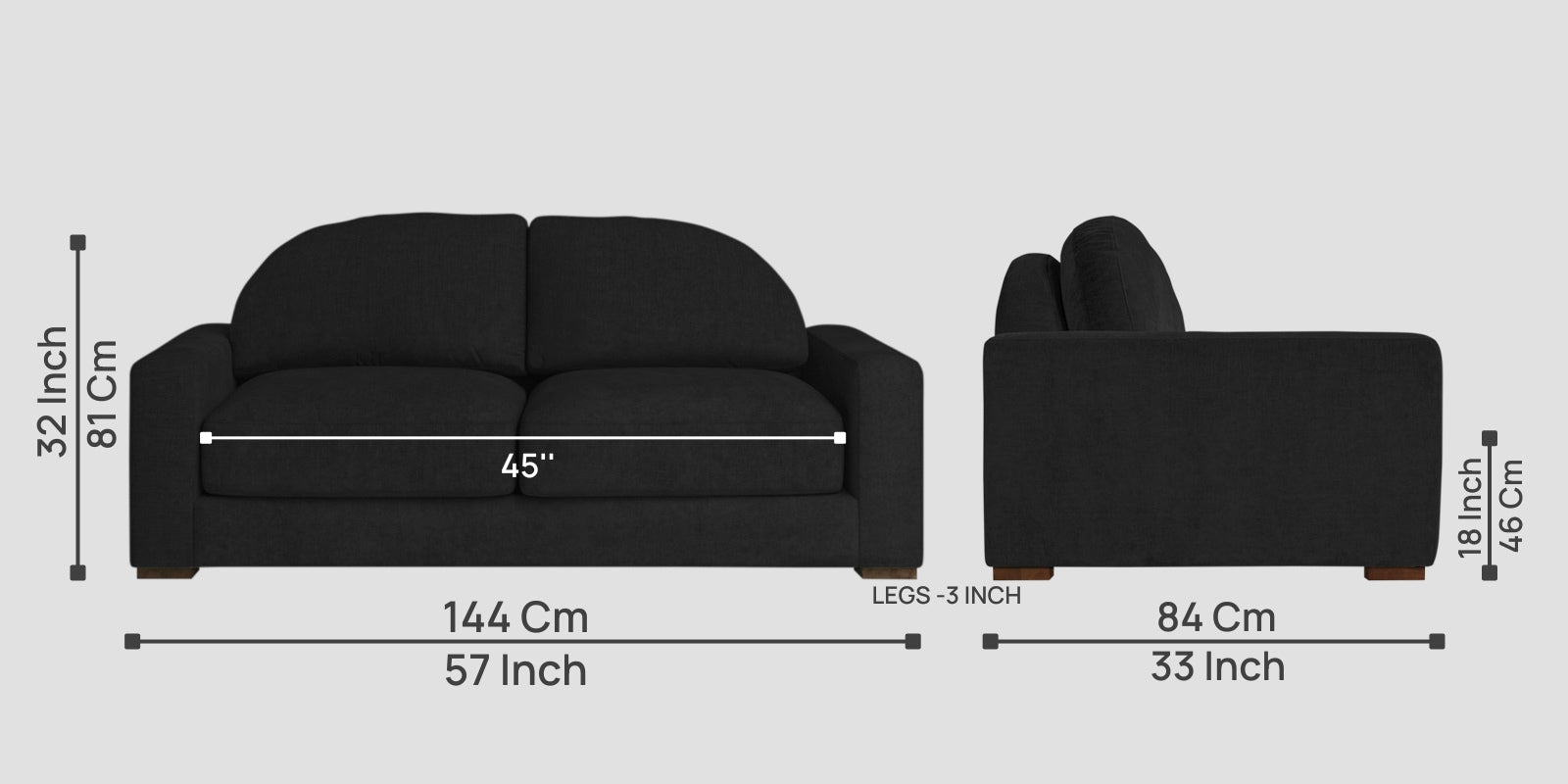 Dara Fabric 2 Seater Sofa In Zed Black Colour - Febonic Living
