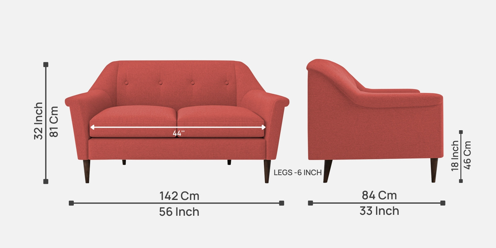 Homer Fabric 2 Seater Sofa In Salmon Pink Colour - Febonic Living