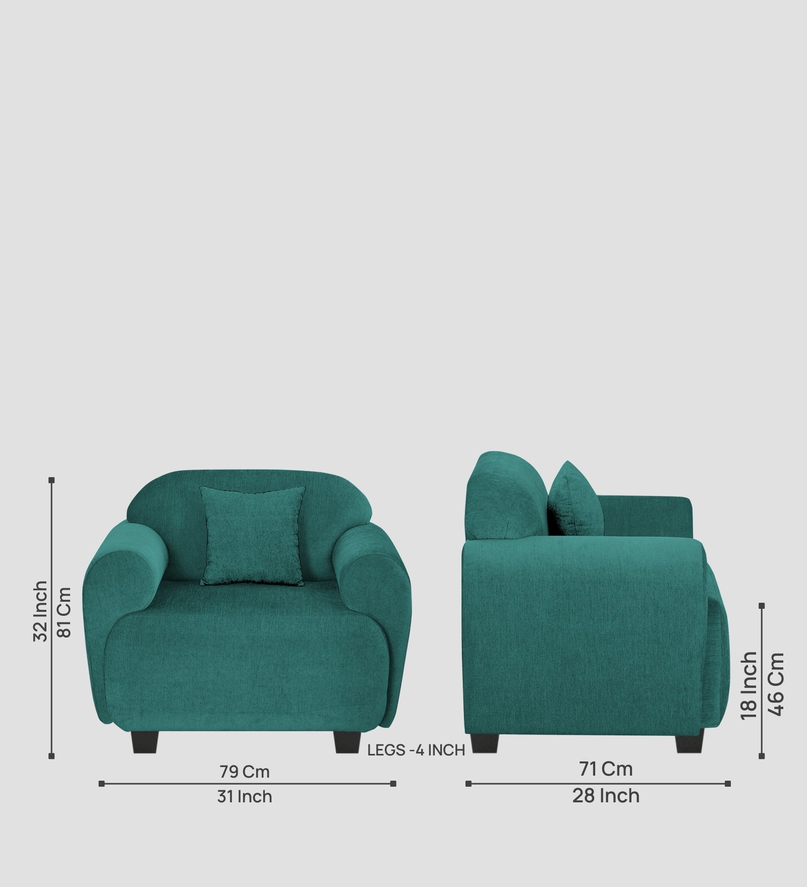 Apollo Fabric 1 Seater Sofa Sea Green Colour - Febonic Living
