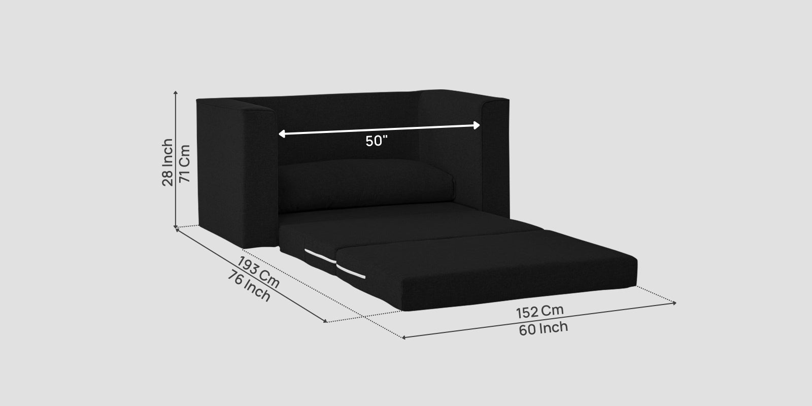 Kenia Fabric 2 Seater Foldable Sofa Cum Bed In Zed Black Colour - Febonic Living