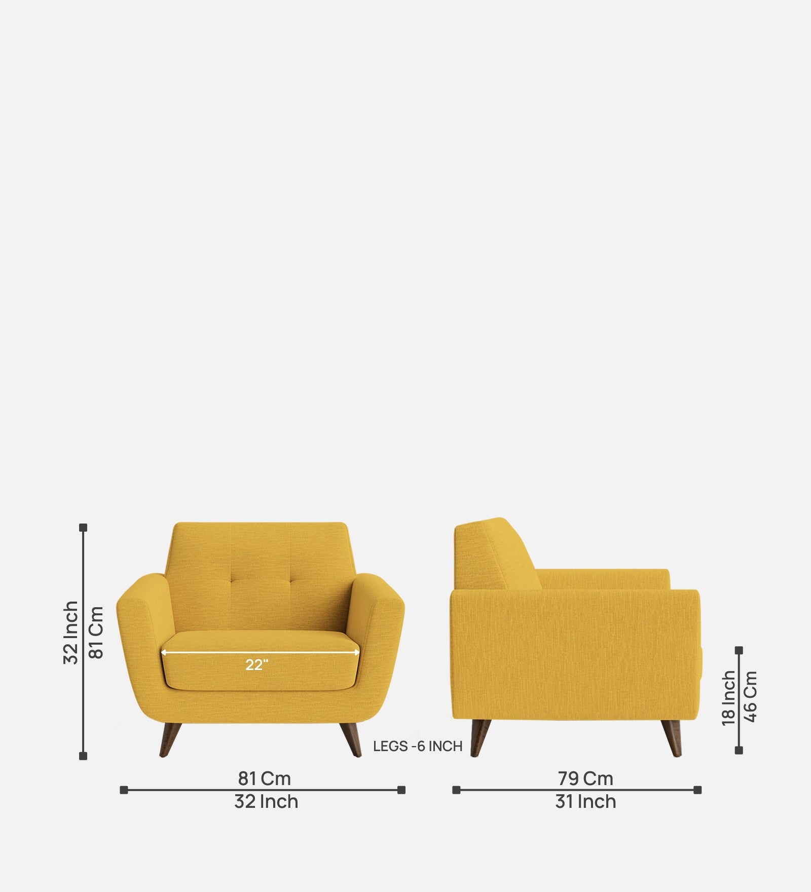 Jasmin Fabric 1 Seater Sofa In Bold Yellow Colour - Febonic Living
