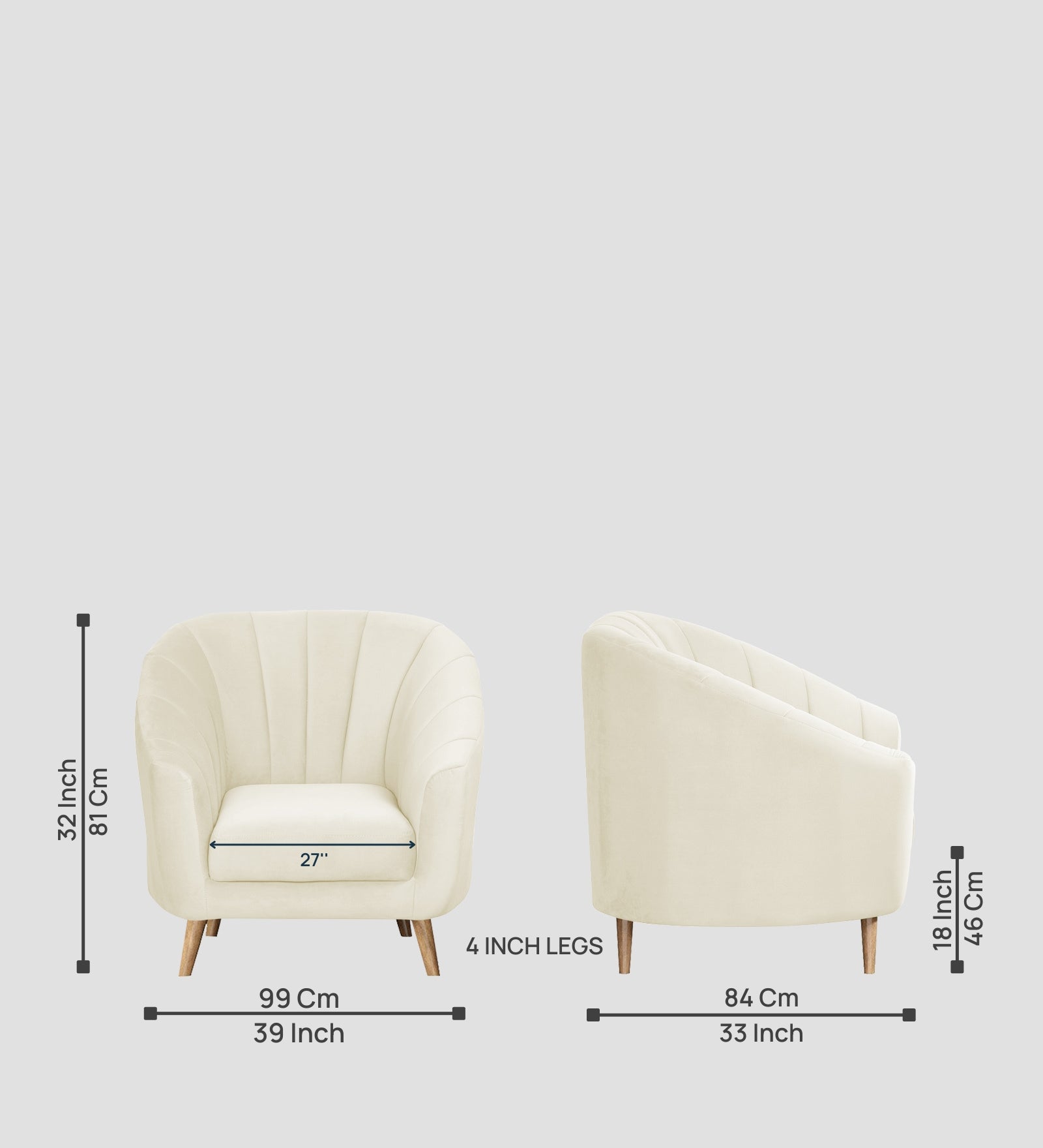 Kaylee Velvet 1 Seater Sofa In Warm White Colour - Febonic Living