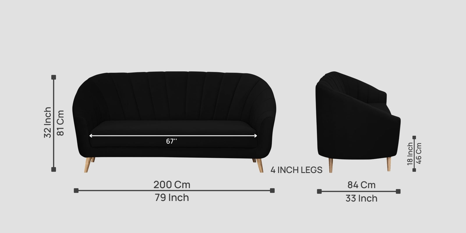 Kaylee Velvet 3 Seater Sofa In Adam Black Colour - Febonic Living
