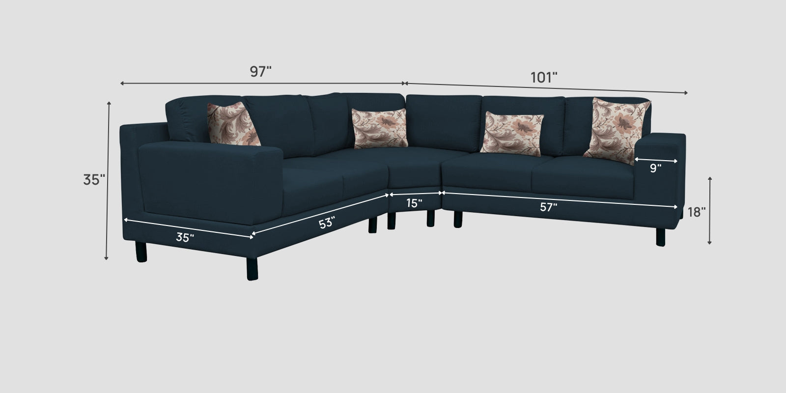 Betty Fabric 6 Seater LHS Corner sofa In Cool Blue Colour - Febonic Living