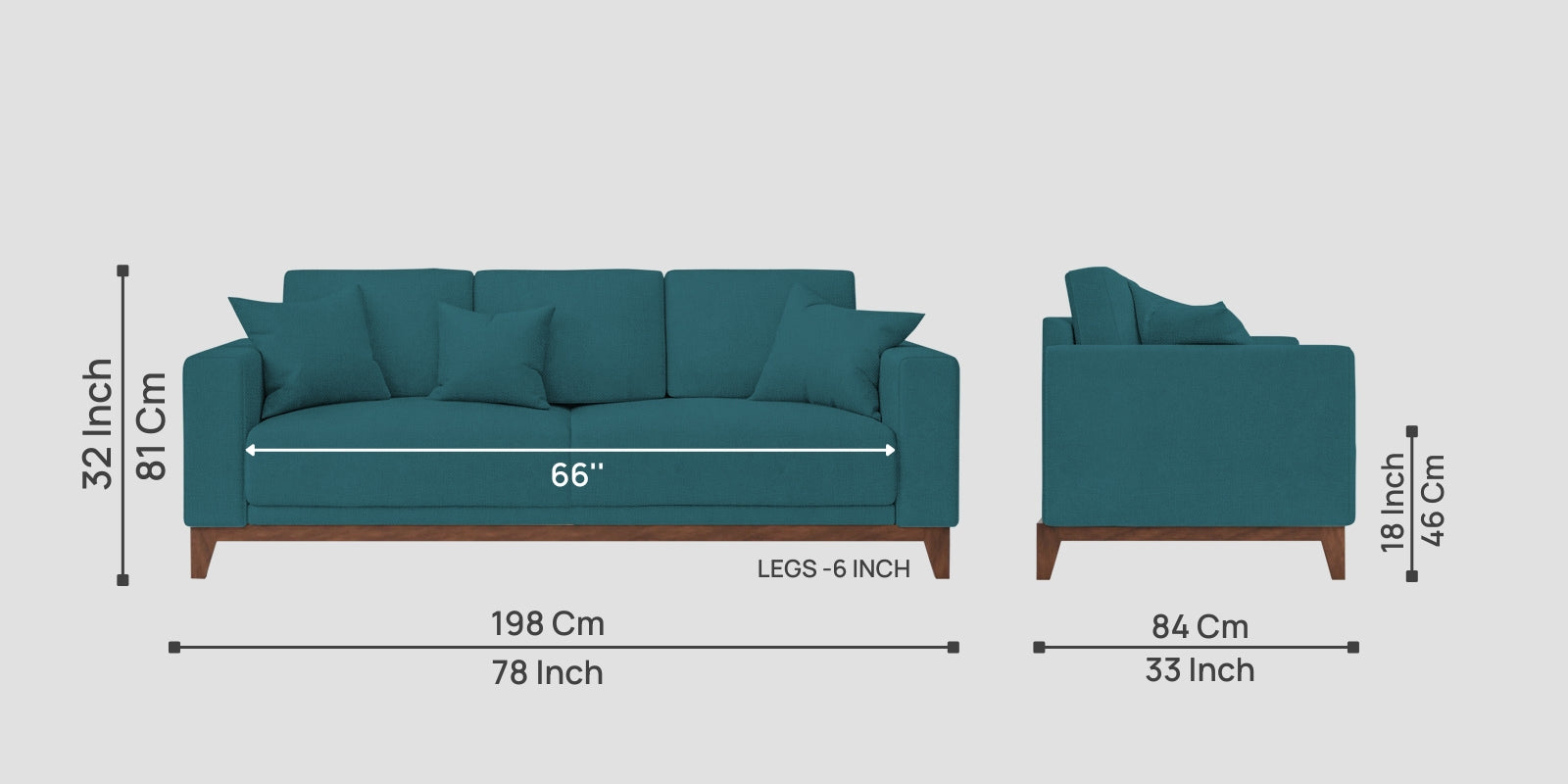 Luca Fabric 3 Seater Sofa In Water Blue Colour - Febonic Living