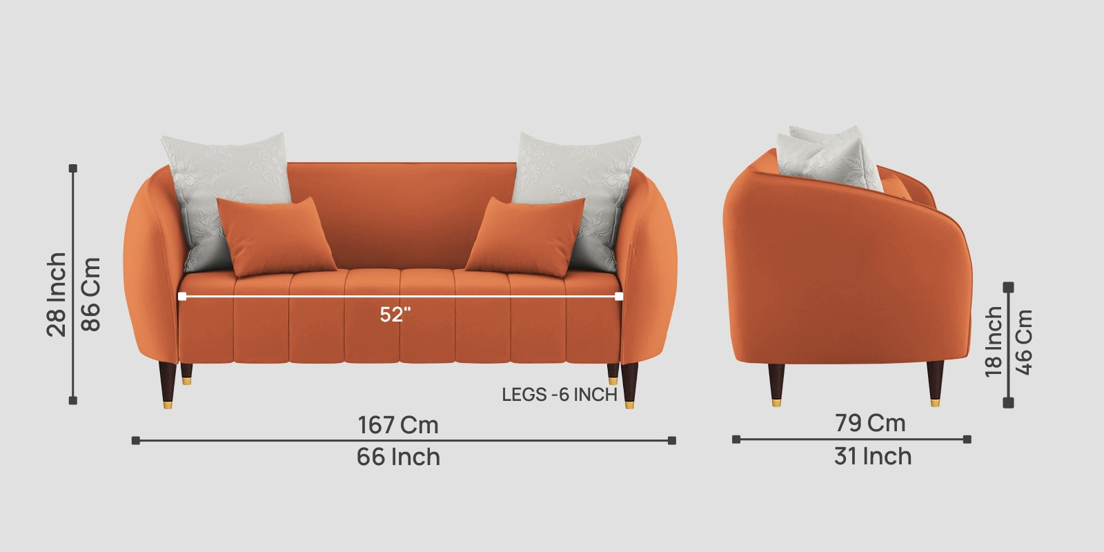Hairo Velvet 2 Seater Sofa In Yam Orange Colour - Febonic Living