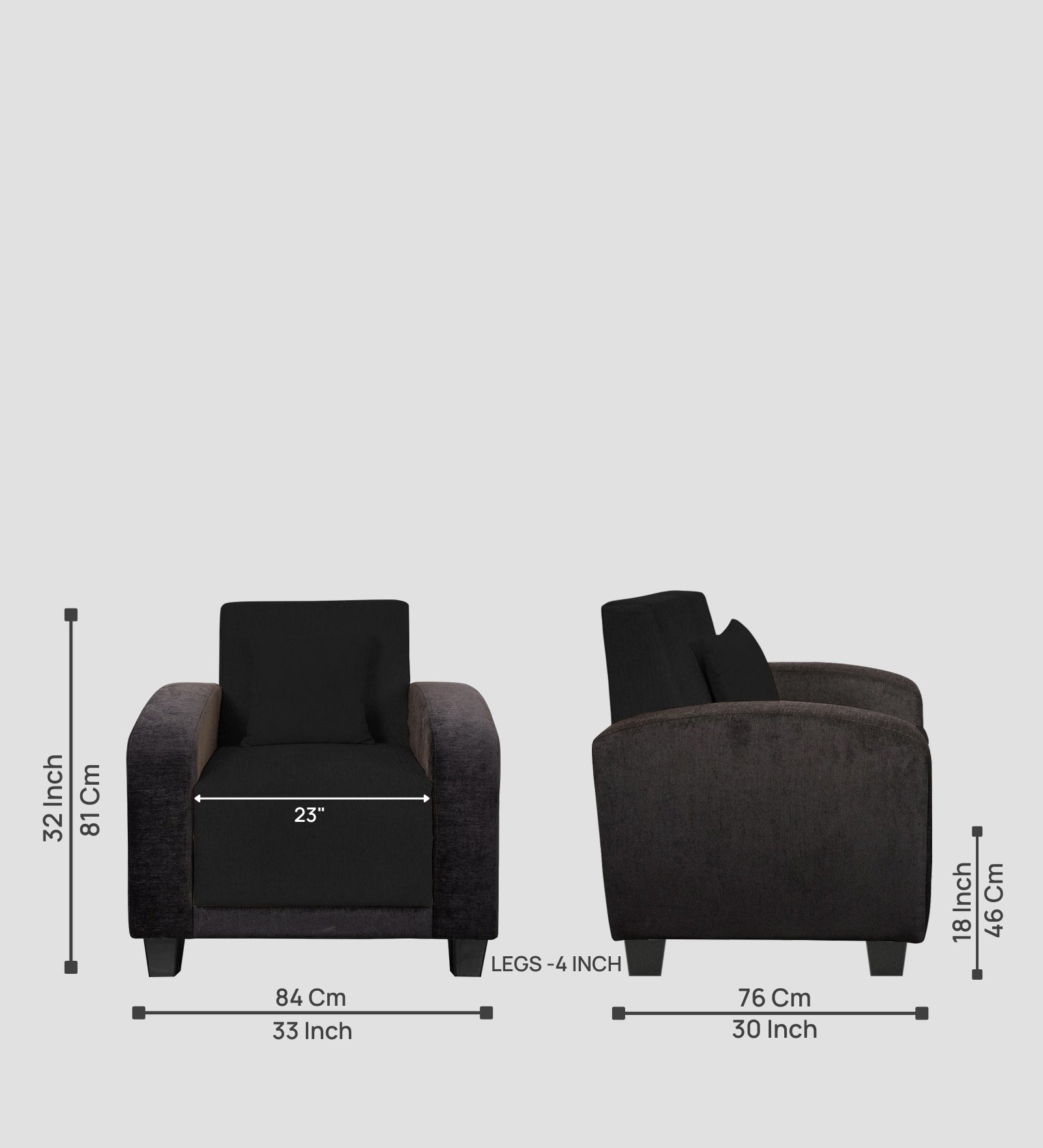 Alex Fabric 1 Seater Sofa In Zed Black Colour - Febonic Living