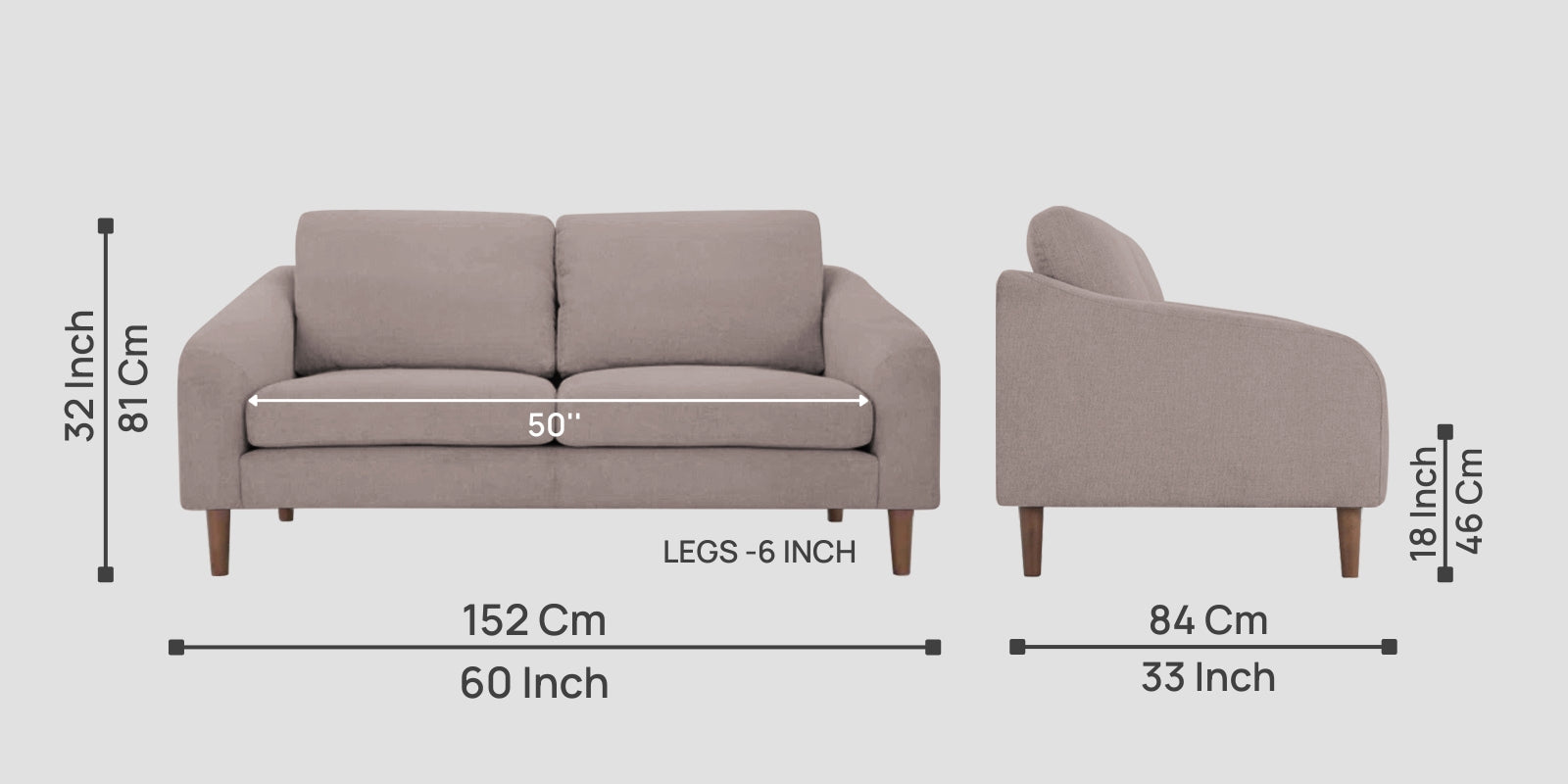Elara Fabric 2 Seater Sofa in Almond Beige Colour - Febonic Living