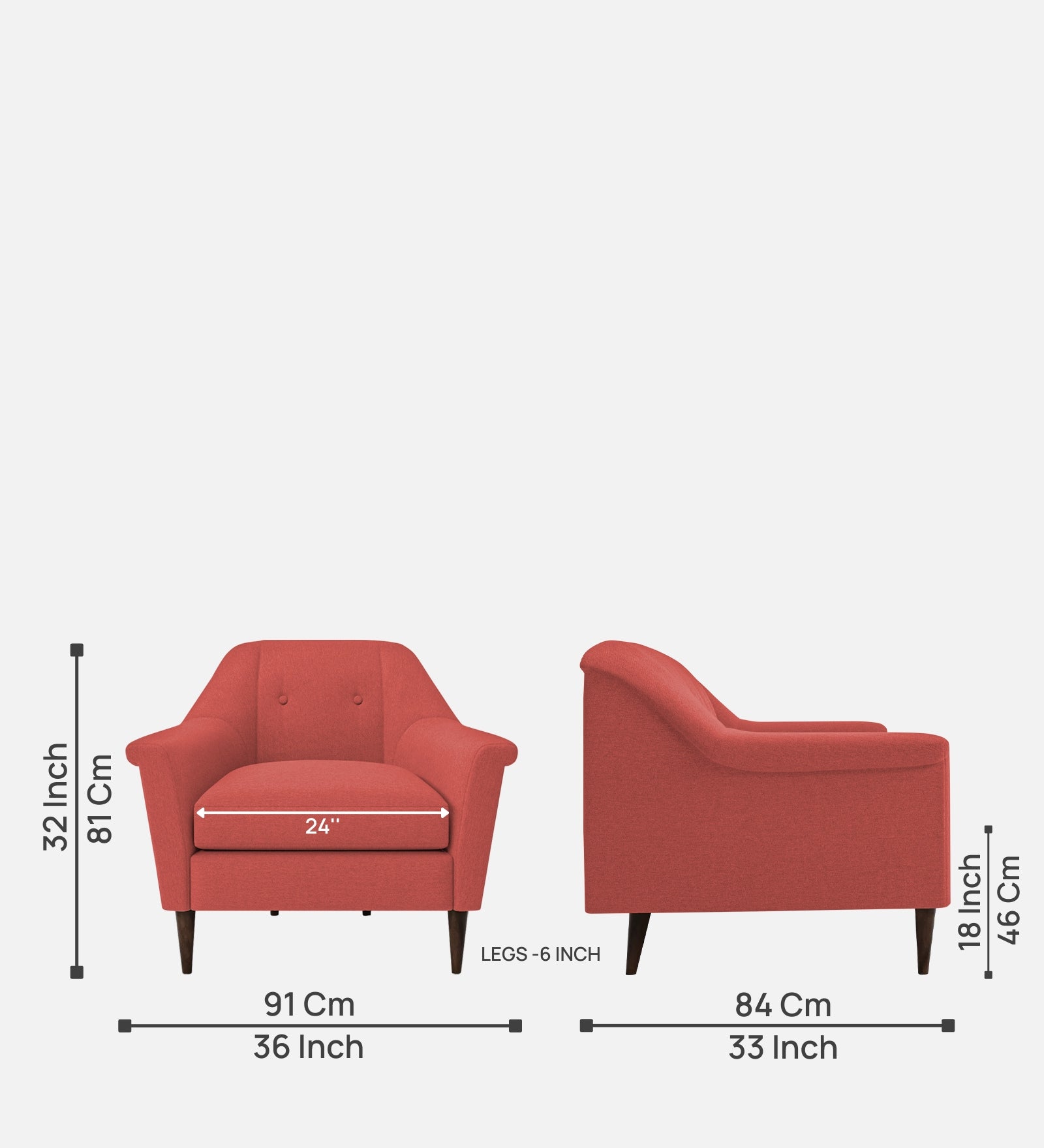 Homer Fabric 1 Seater Sofa In Salmon Pink Colour - Febonic Living