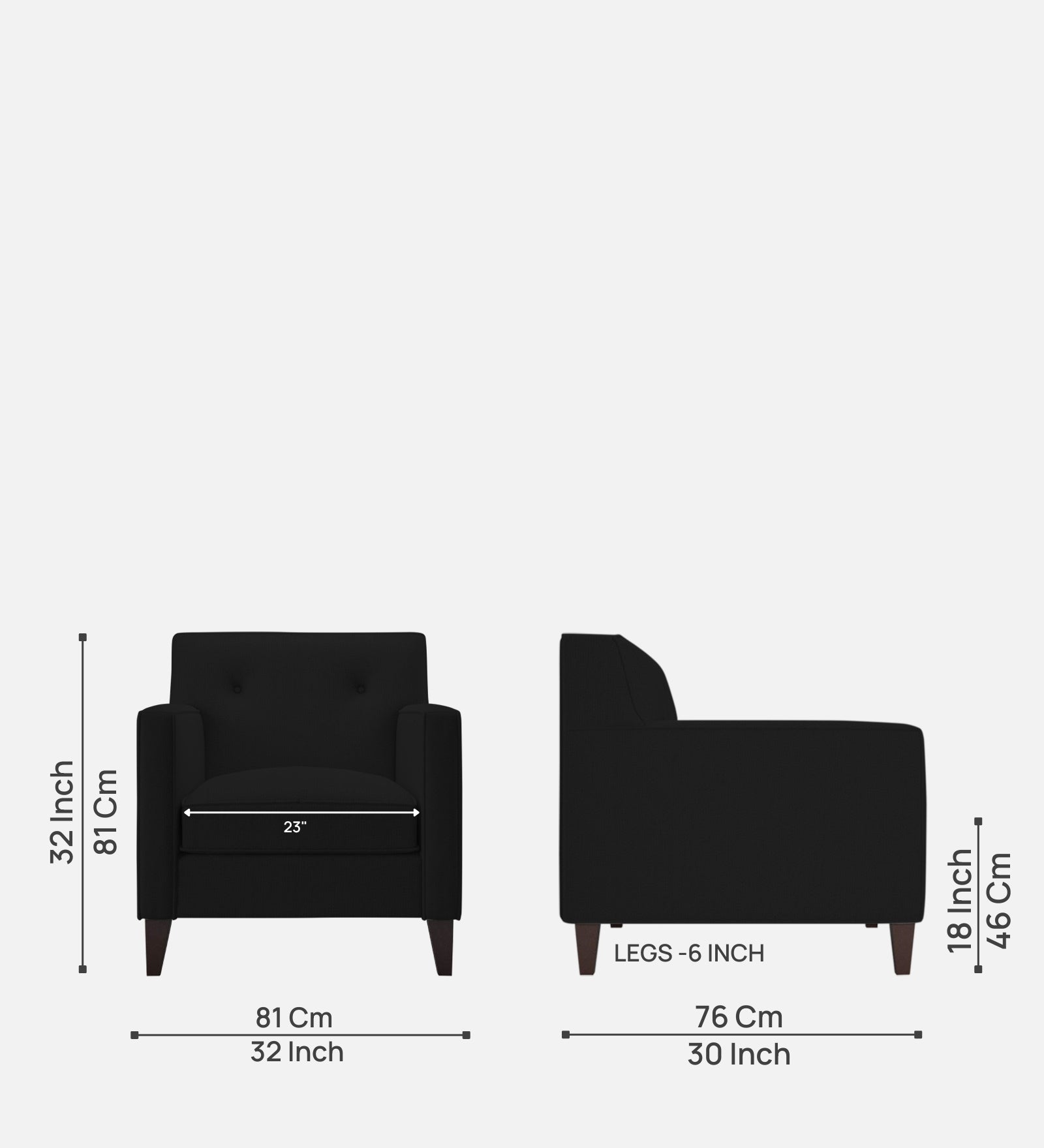 Miller Fabric 1 Seater Sofa In Zed Black Colour - Febonic Living