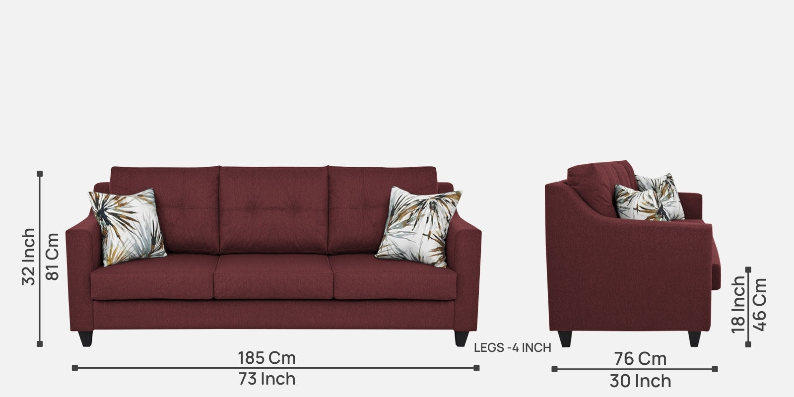 Welly Fabric 3 Seater Sofa In Blaze Red Colour - Febonic Living