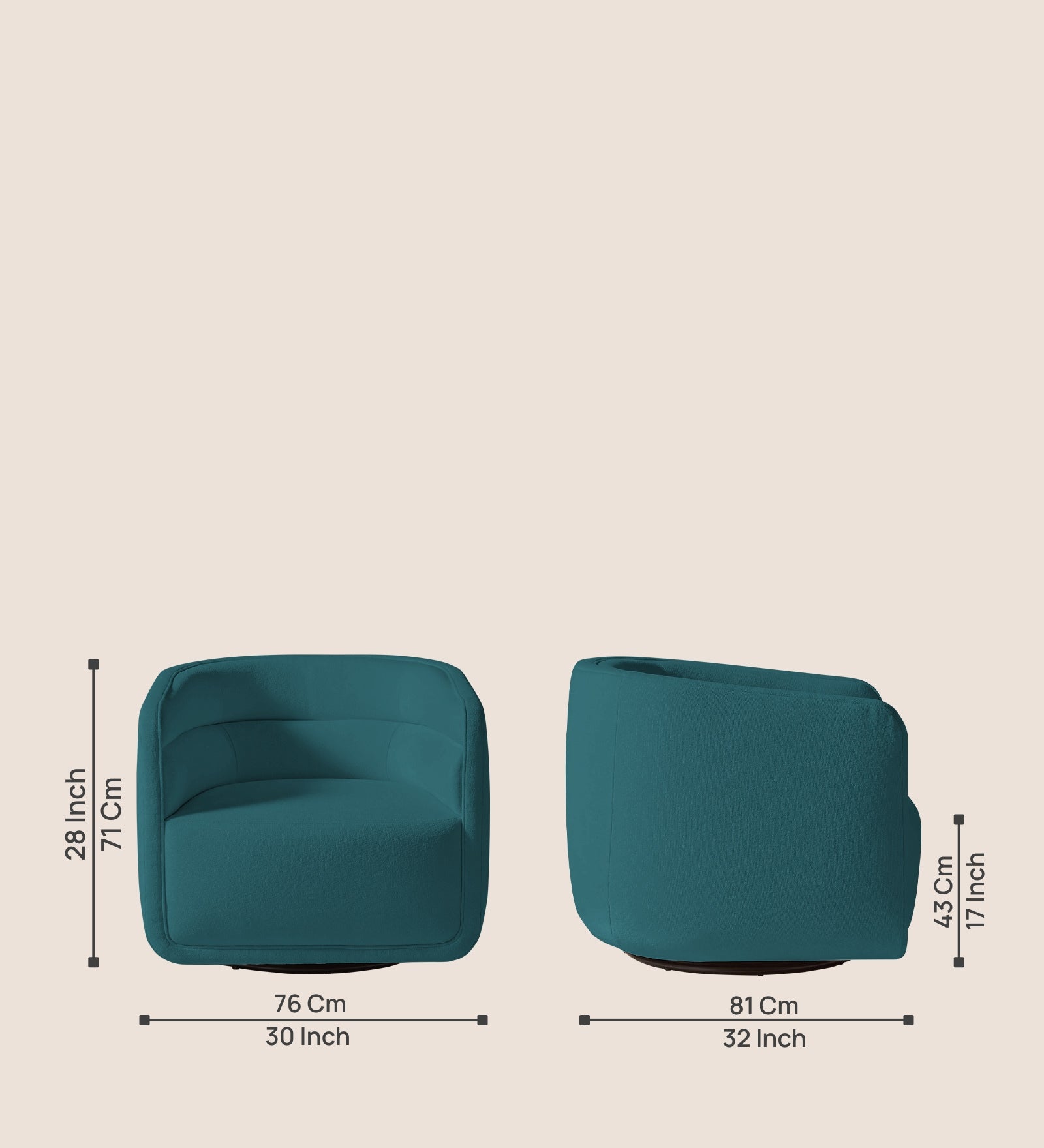 Ria Fabric Swivel Chair in Water Blue Colour