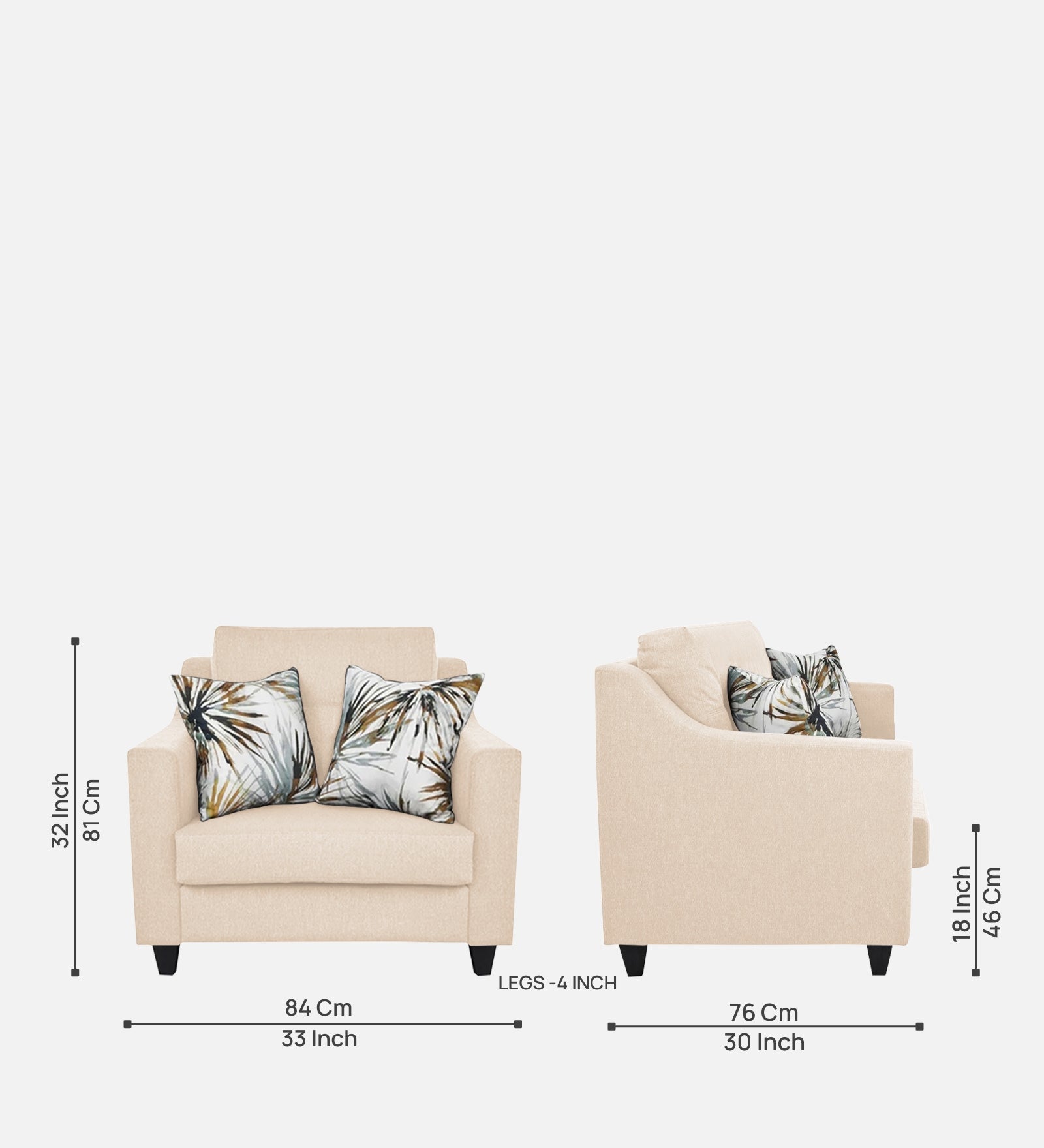 Welly Fabric 1 Seater Sofa In Woom Beige Colour - Febonic Living