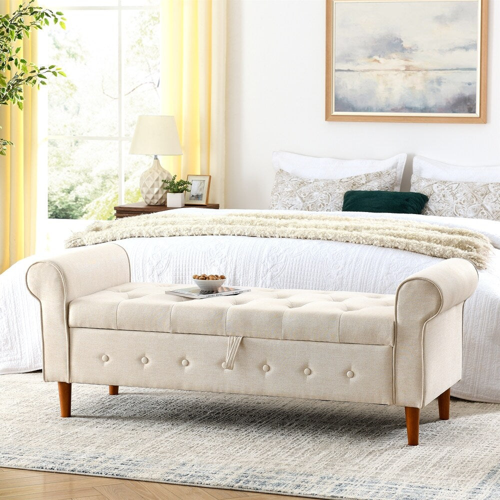 Dublin Fabric 3 Seater Recamier In Ivory Beige Colour With Storage - Febonic Living