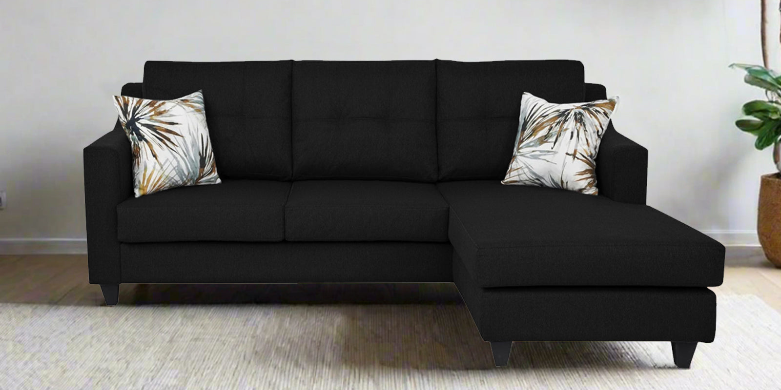 Welly Fabric LHS Sectional Sofa(2+Lounger) In Zed Black Colour - Febonic Living