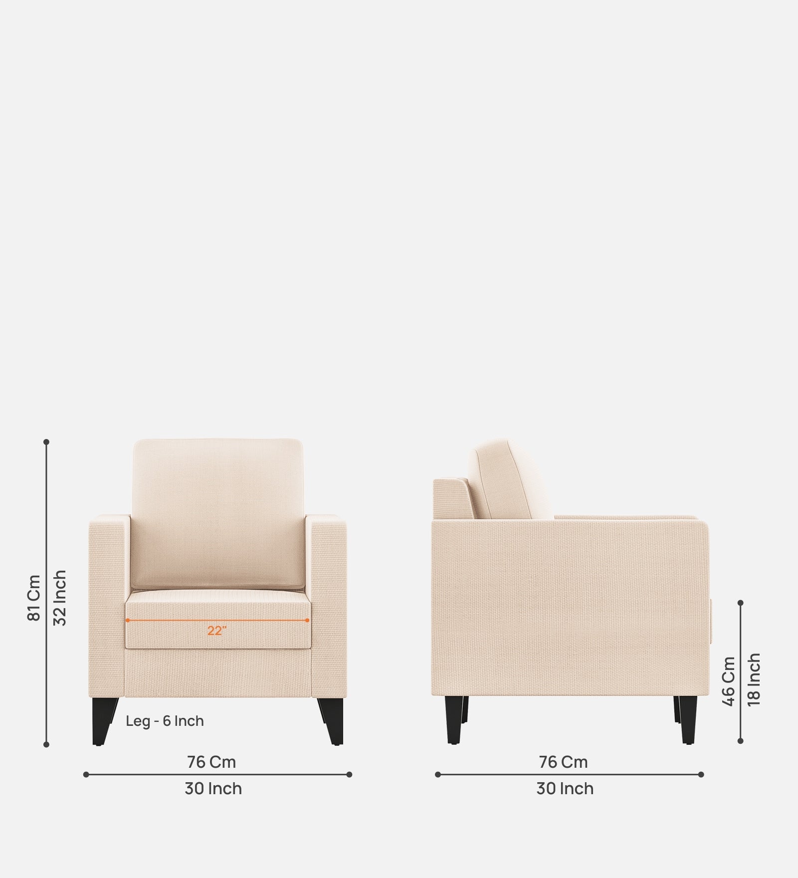 Nori Fabric 1 Seater Sofa In Woom Beige Colour - Febonic Living