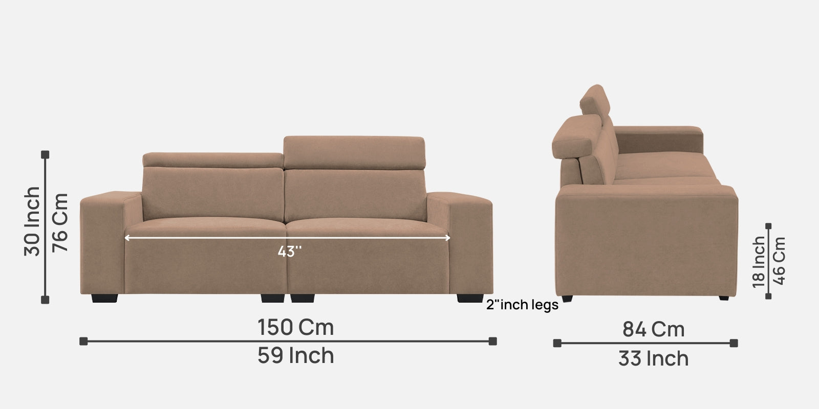 Hiro Fabric 2 Seater Sofa In wheat Beige Colour - Febonic Living