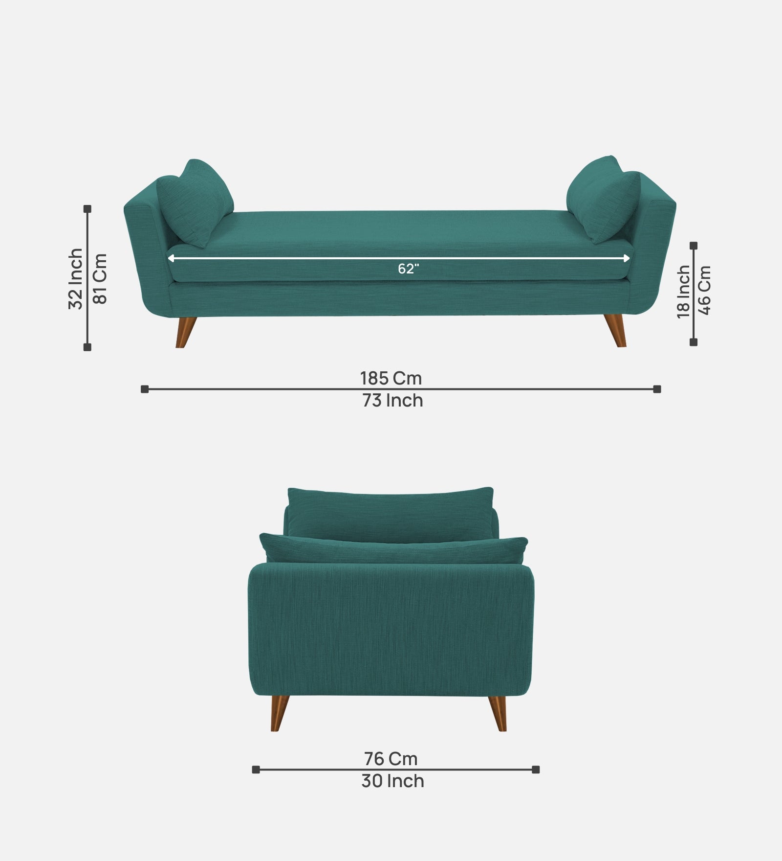 Jasmin Fabric Chaise Lounger In Sea Green Colour - Febonic Living