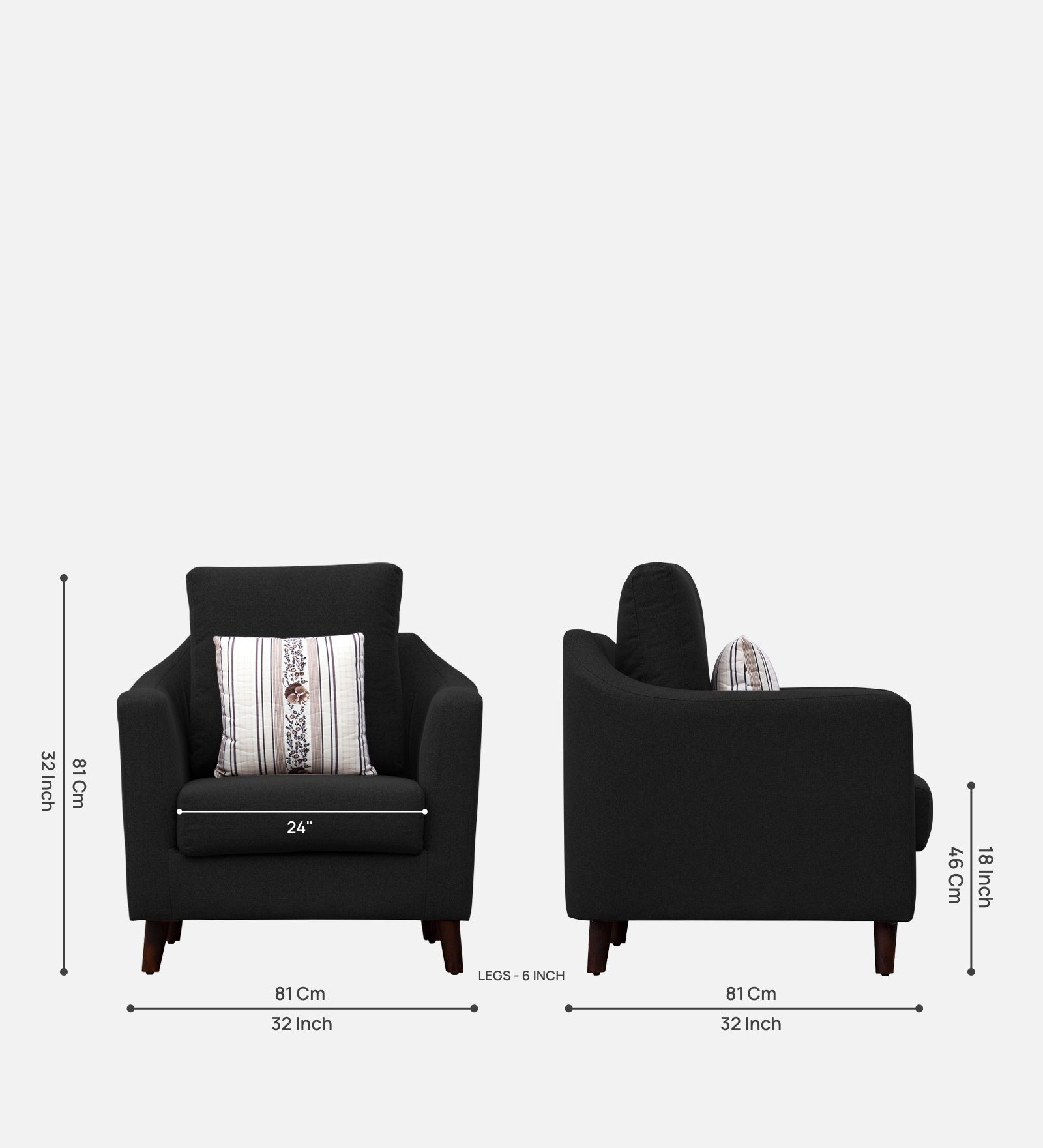 Kevin Fabric 1 Seater Sofa In Zed Black Colour - Febonic Living