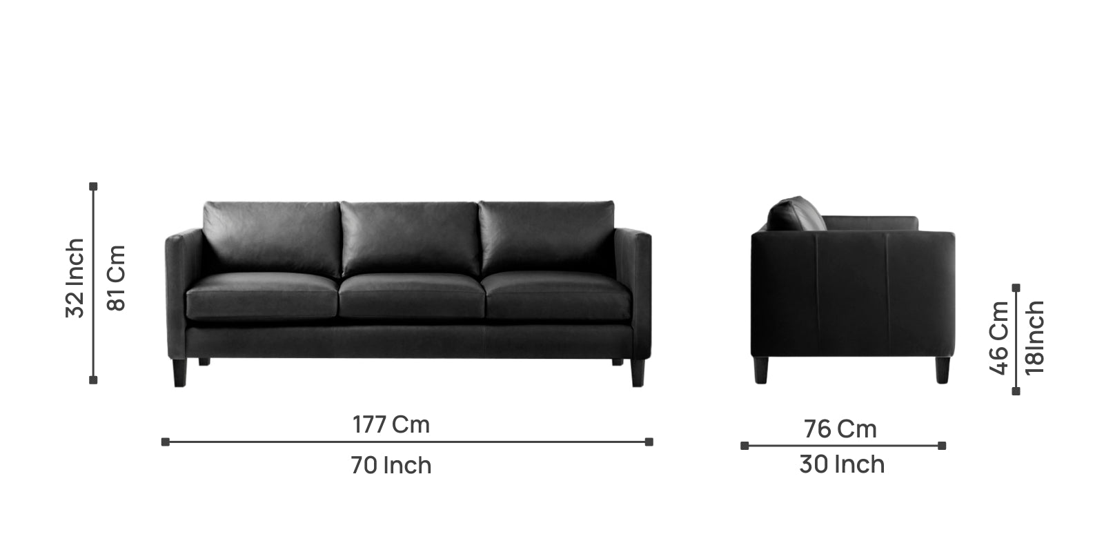 Livi Leatherette 3 Seater Sofa In Lama Black Colour - Febonic Living