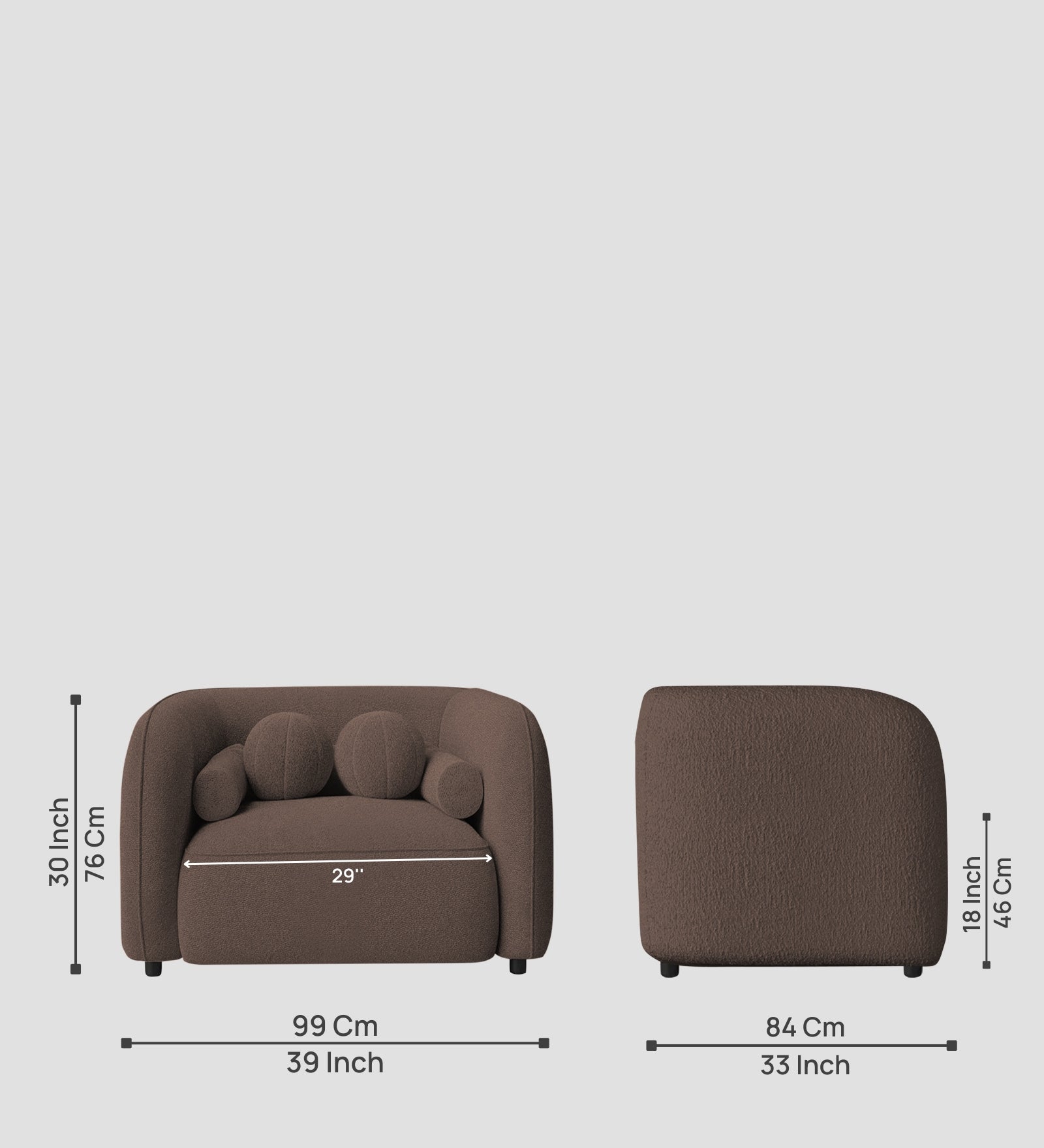 Corny Boucle Fabric 1 Seater Sofa In Truffle Brown Colour - Febonic Living